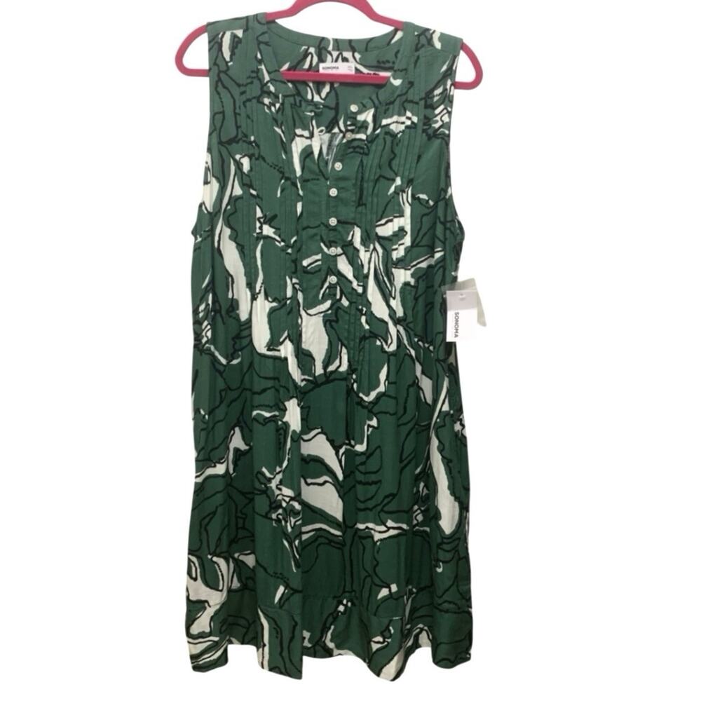 Sonoma Shift Dress NWT Size XXL Green Abstract Sleeveless Pockets